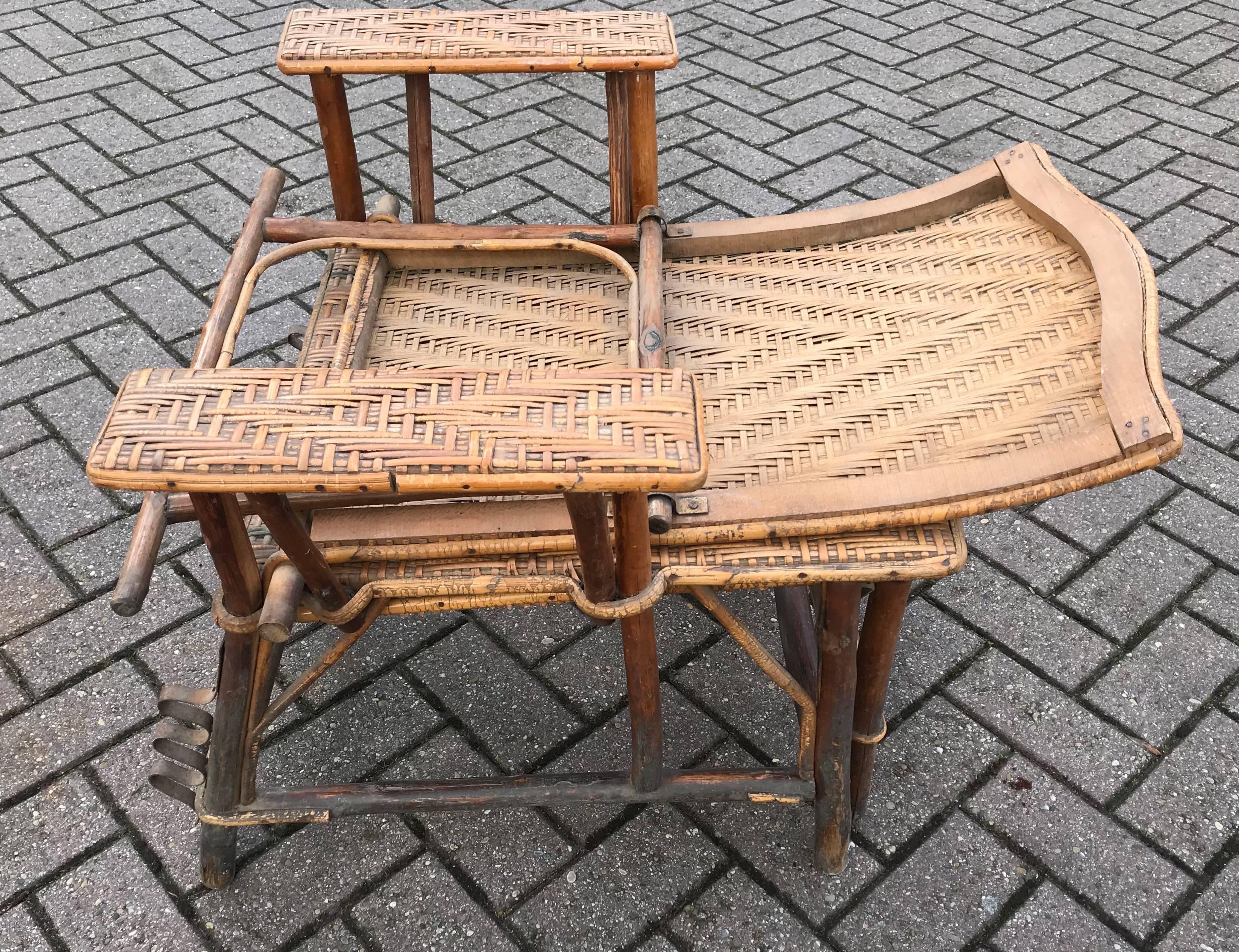 20th Century Antique Rattan and Wood Deck Chair or Lounge Chair