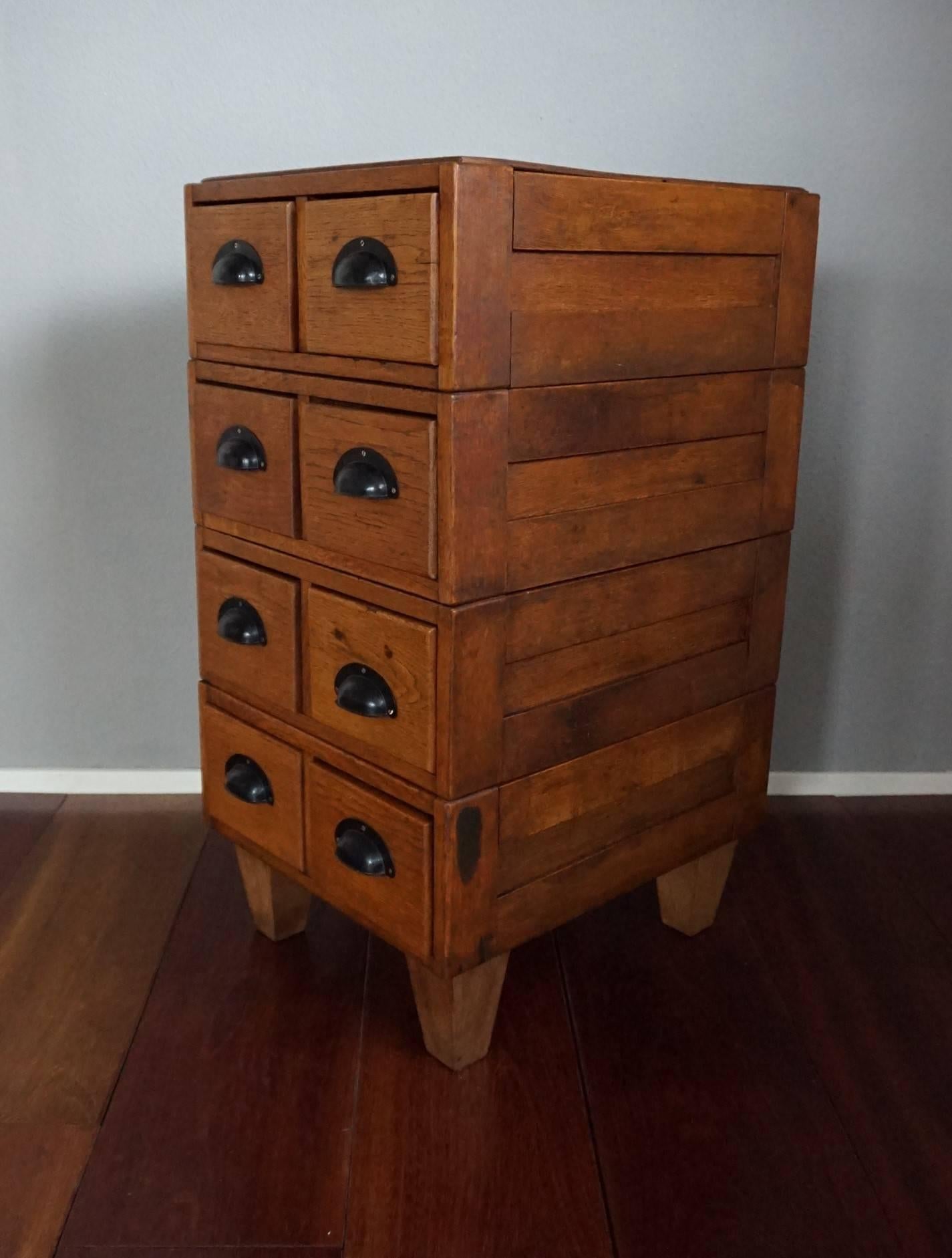 Dutch Early 20h Century Small Chest of Drawers / Art Deco Era Oak Filing Cabinet