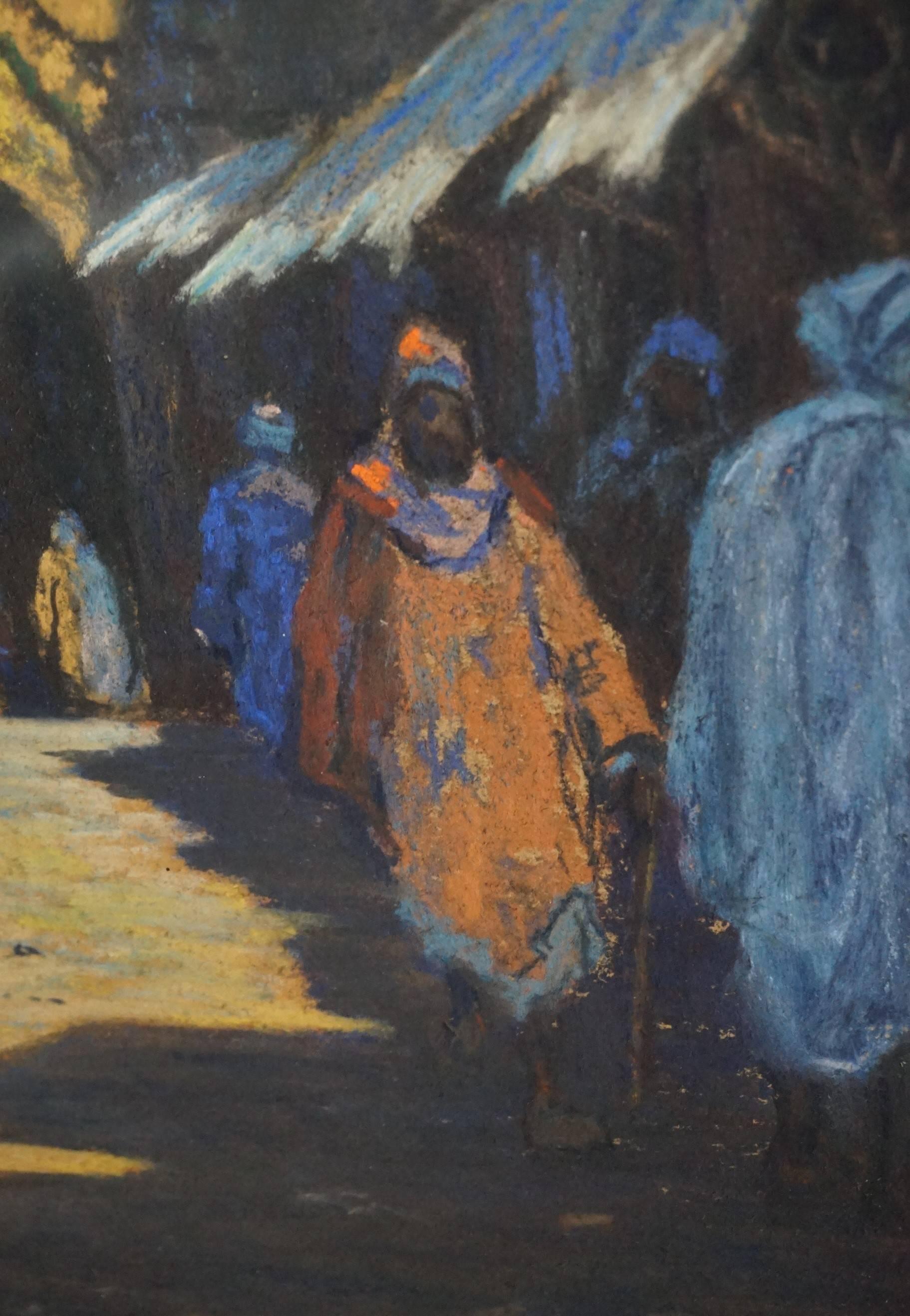 Moroccan Antique & Serene Arab Market / Bedouin Painting on Board by Leo Eland circa 1910