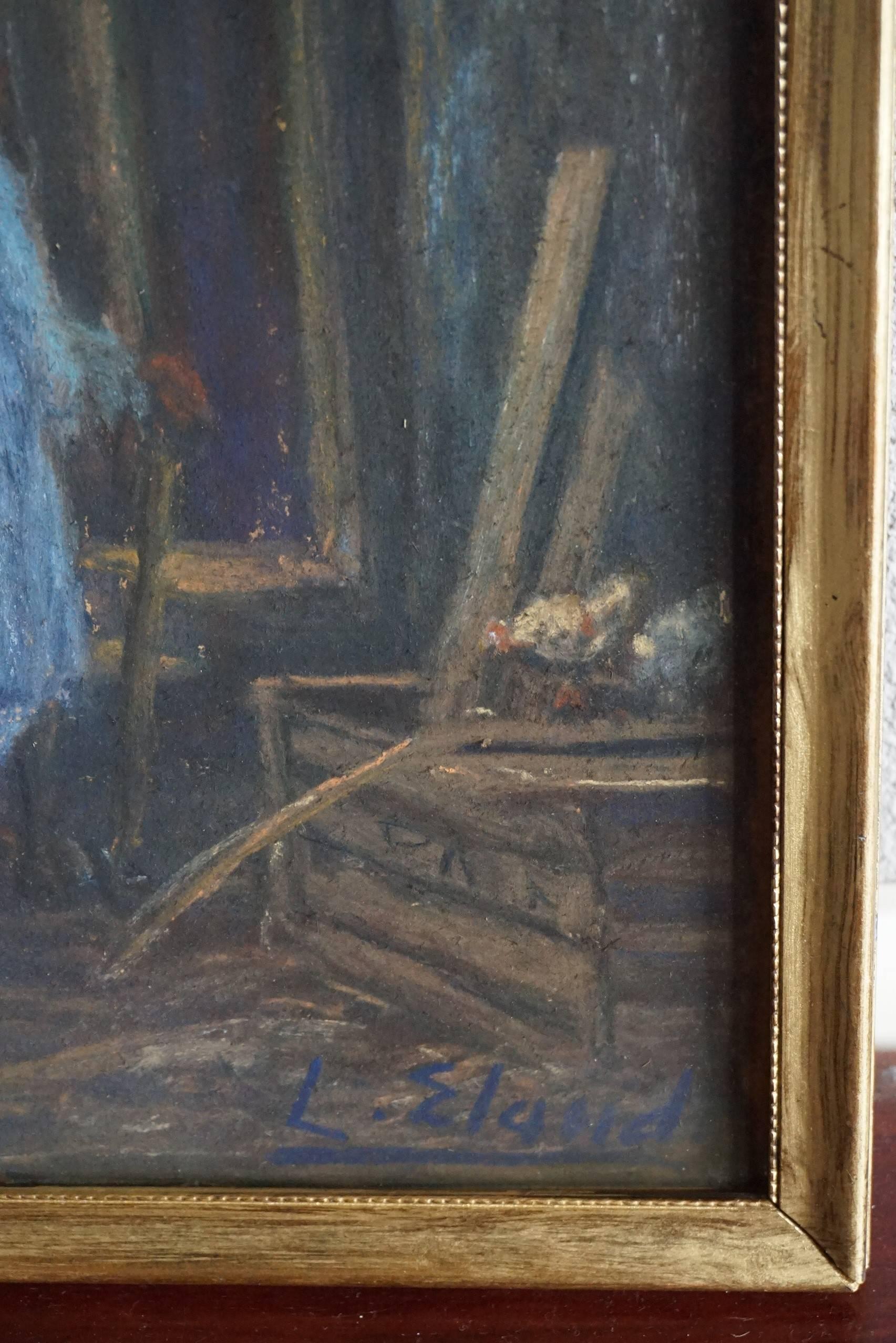 20th Century Antique & Serene Arab Market / Bedouin Painting on Board by Leo Eland circa 1910