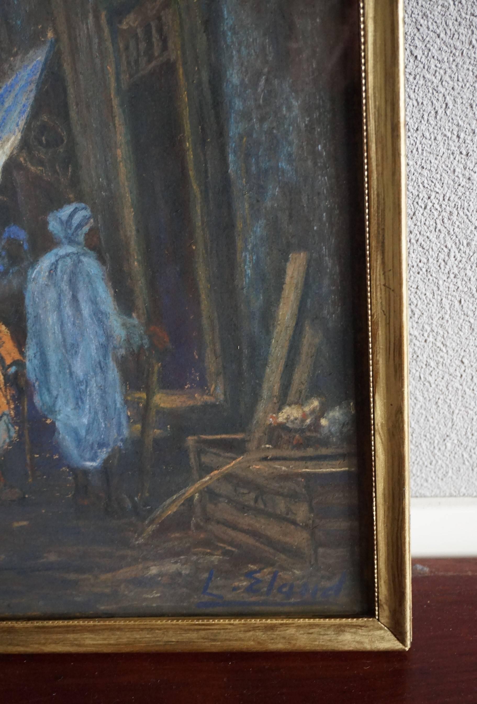 Antique & Serene Arab Market / Bedouin Painting on Board by Leo Eland circa 1910 In Excellent Condition In Lisse, NL