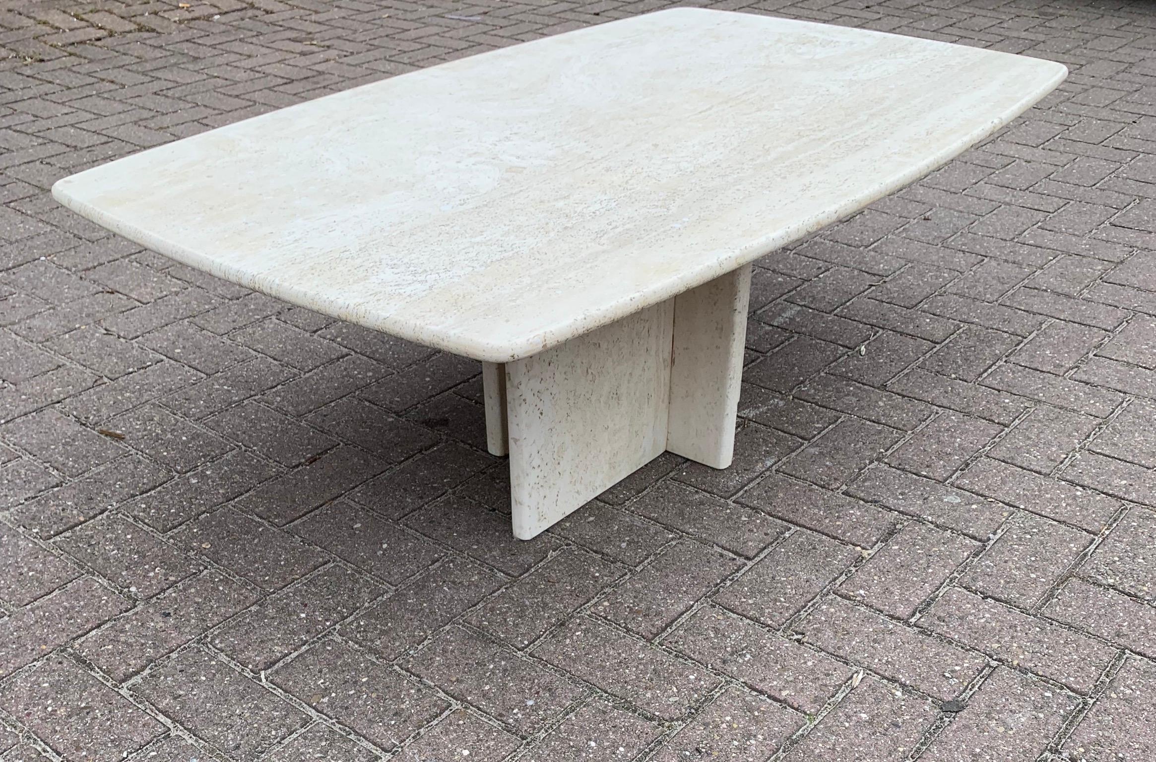 Hand-Crafted Great Shape Mid-Century Art Deco Style Travertine Coffee or Cocktail Table