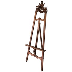Elegante caballete de suelo o expositor de artista de nogal antiguo y totalmente artesanal