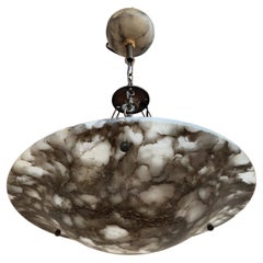 Exceptional 1920s,  Art Deco Black, Grey and White Alabaster Pendant / Fixture