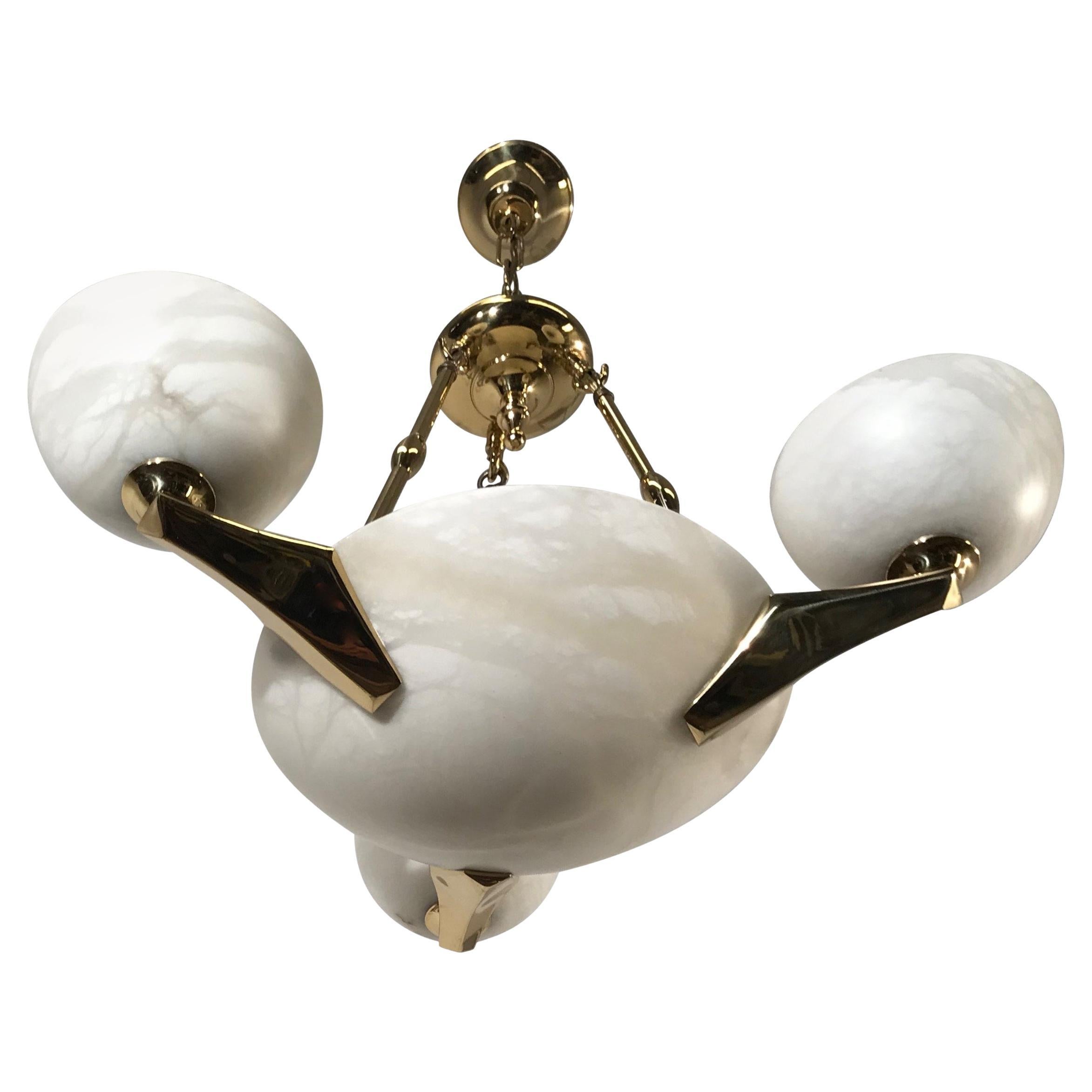 Art Deco Style White Alabaster and Gold Color Coated Bronze and Brass
