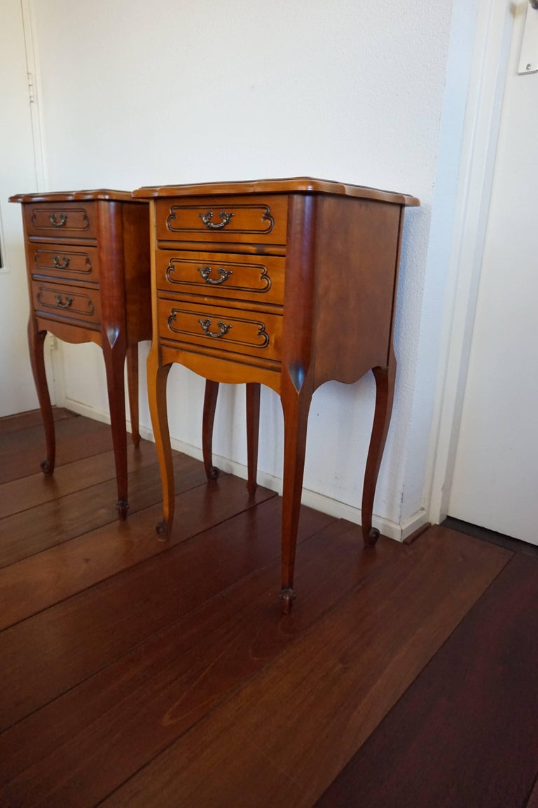 20th Century Louis 16 Style Cherry Bedside Tables Three Drawers