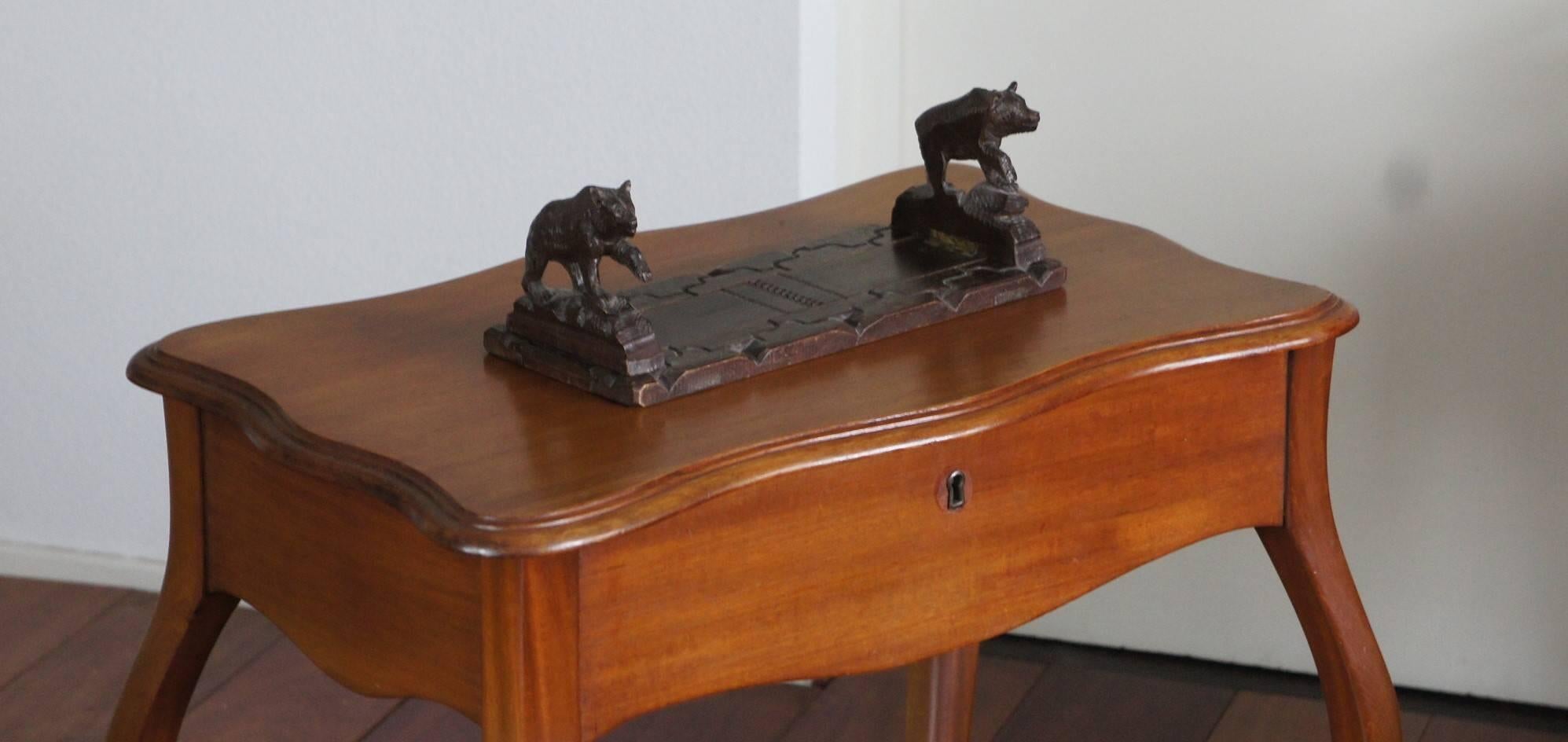 Antique Hand Carved & Great Condition Swiss Black Forest Bear Book Rack Bookends For Sale 7