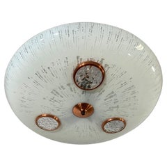 Used Midcentury Modern Art Glass Flush Mount / Pendant, Built-In 'Spotlights'