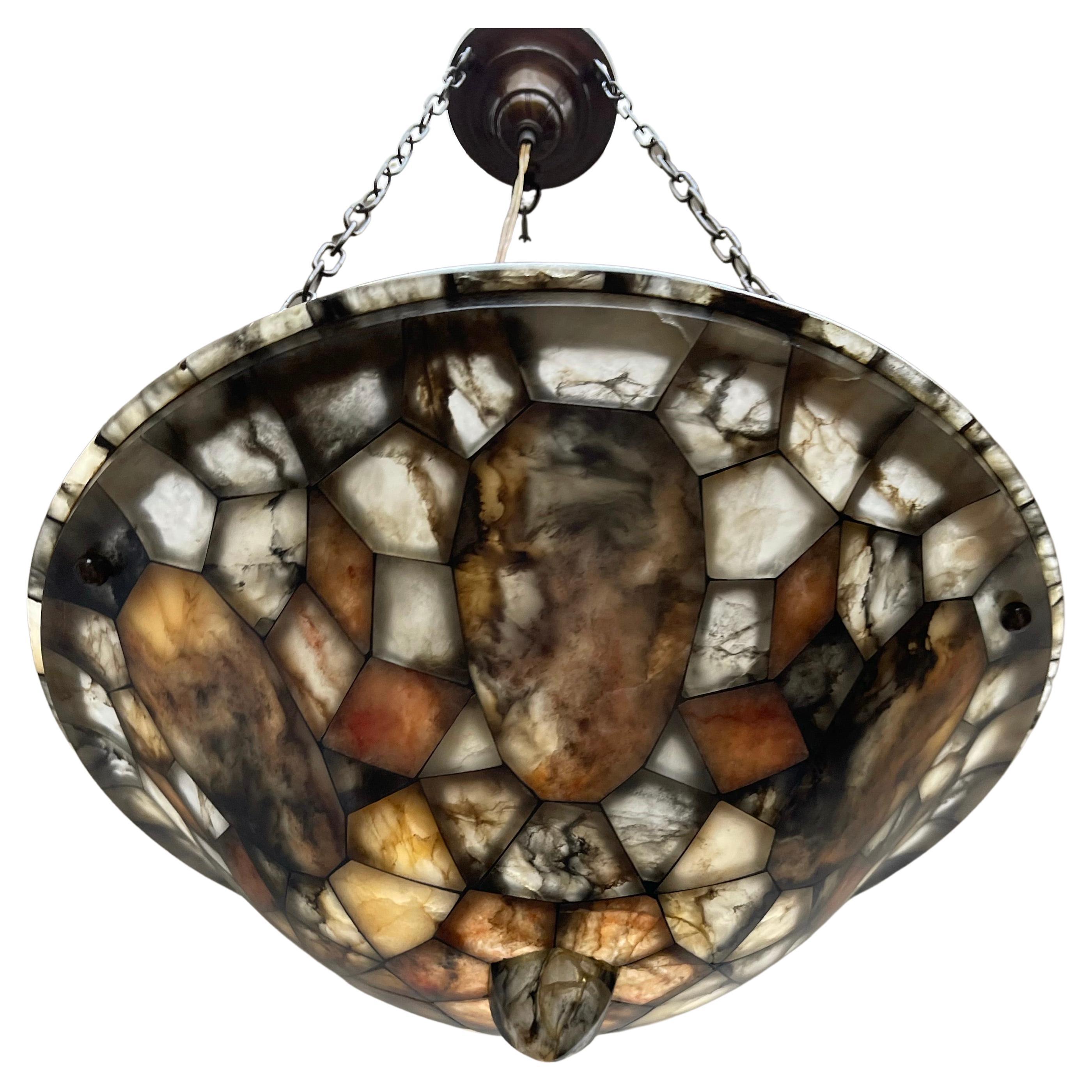 Large, Unique & Truly Exceptional Mosaic Design Alabaster Pendant / Flush Mount