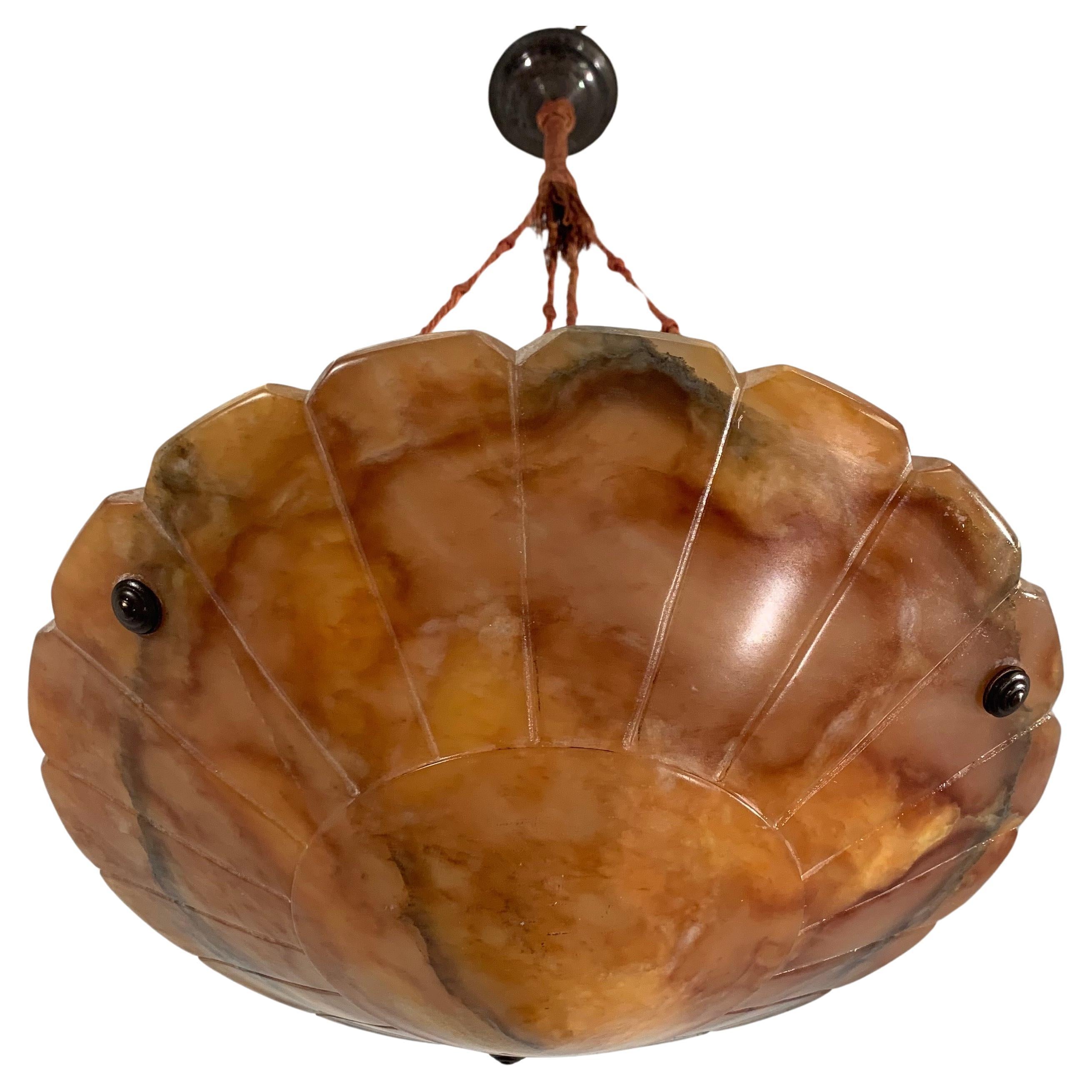 Exceptional Shape ' Supernova Sun ' Alabaster and Rope Art Deco Pendant Light  For Sale