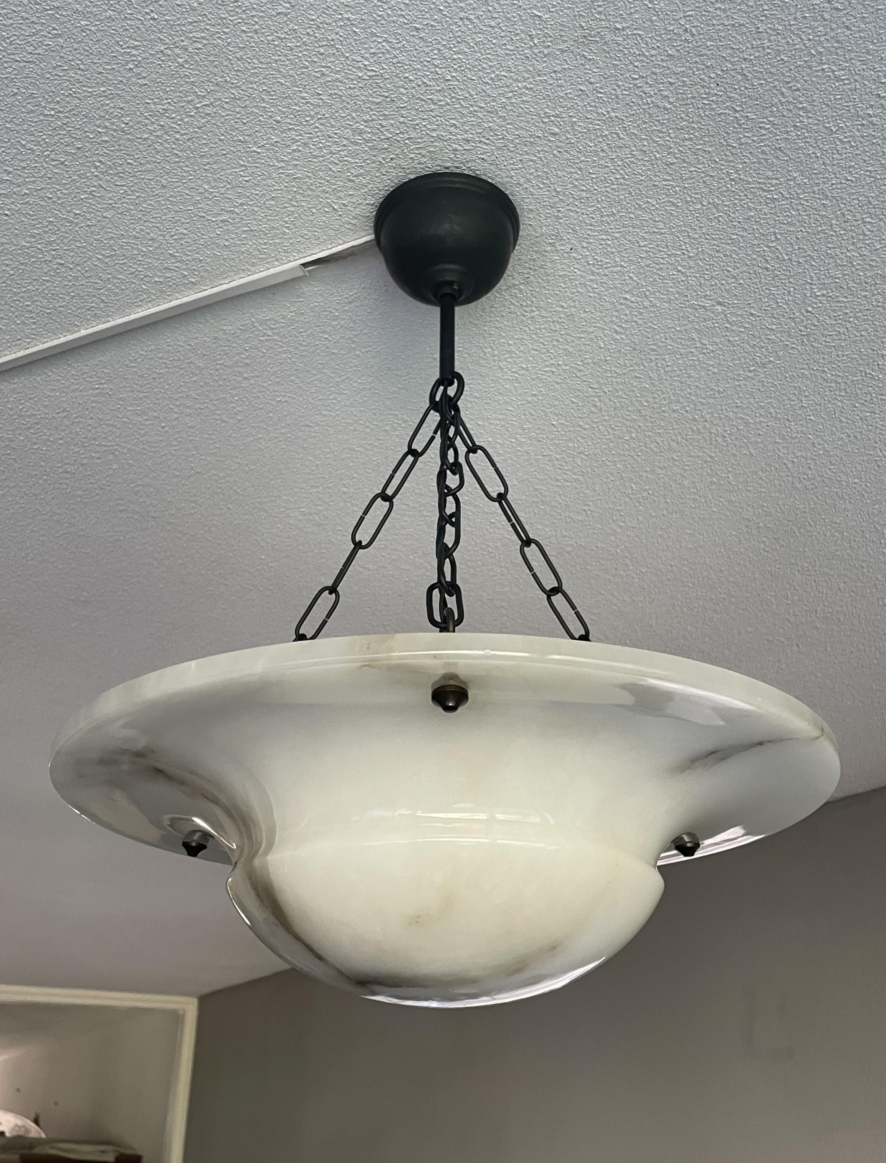 Metal Rare & Striking Design Art Deco Alabaster Pendant / Light Fixture, Early 1900s For Sale