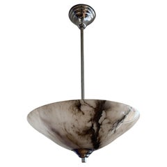 Art Deco Flush Mount / Two Light Pendant with Stunning Alabaster Shade, 1920