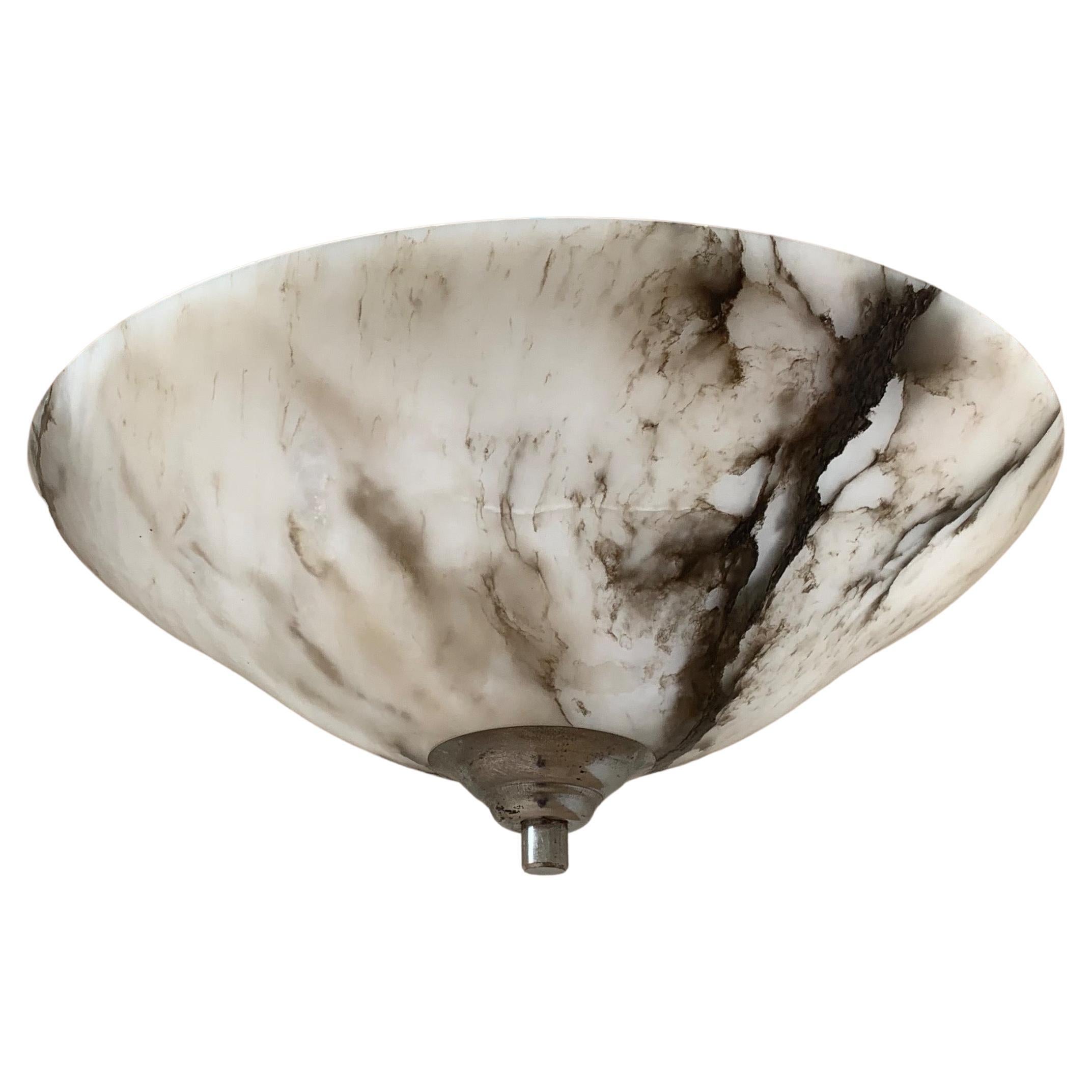 Awesome Art Deco Pendant Light with Stunning Alabaster Mineral Stone Shade, 1920 For Sale 12