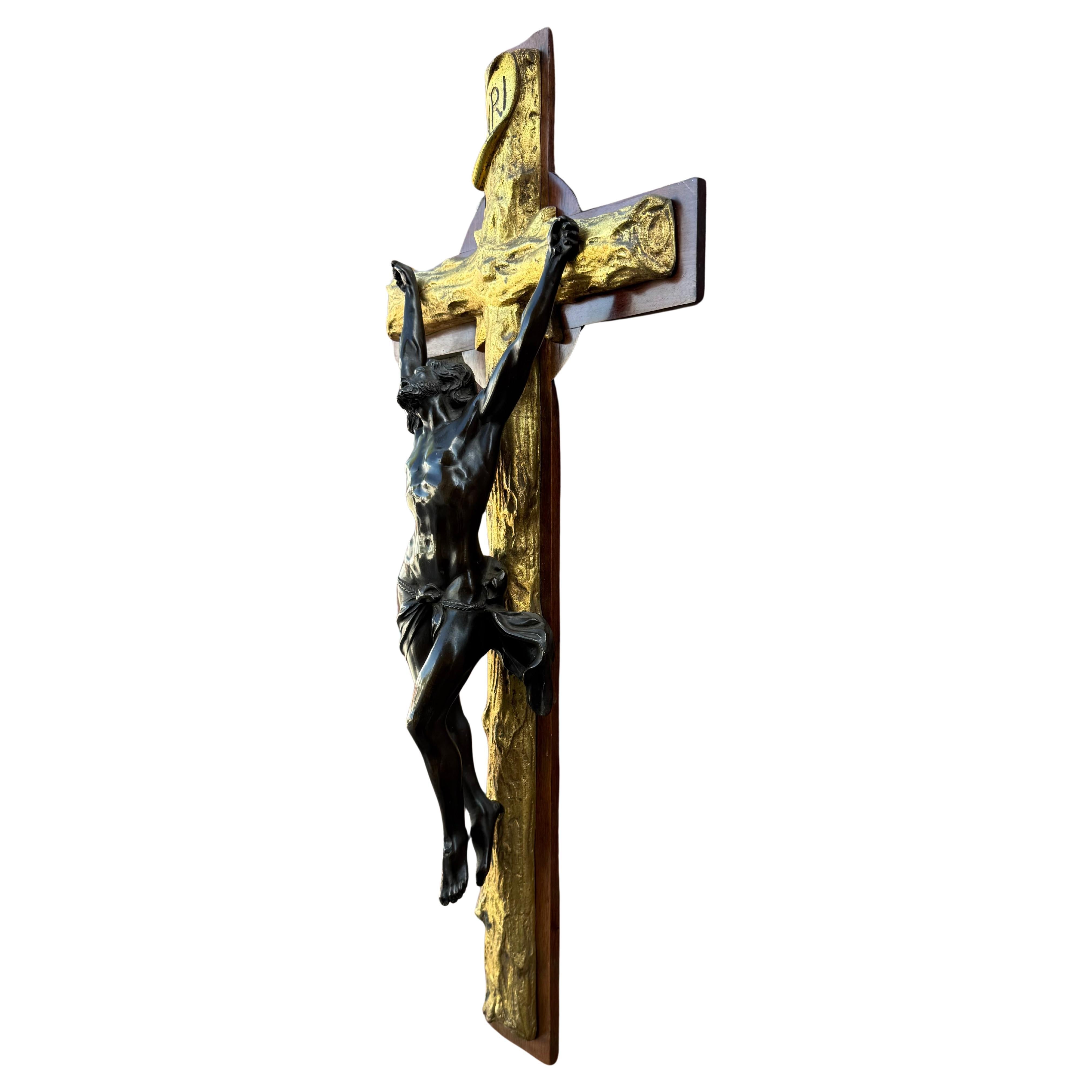 Unique & Powerful Italian Antique Crucifix w. a Stunning Bronze Corpus of Christ