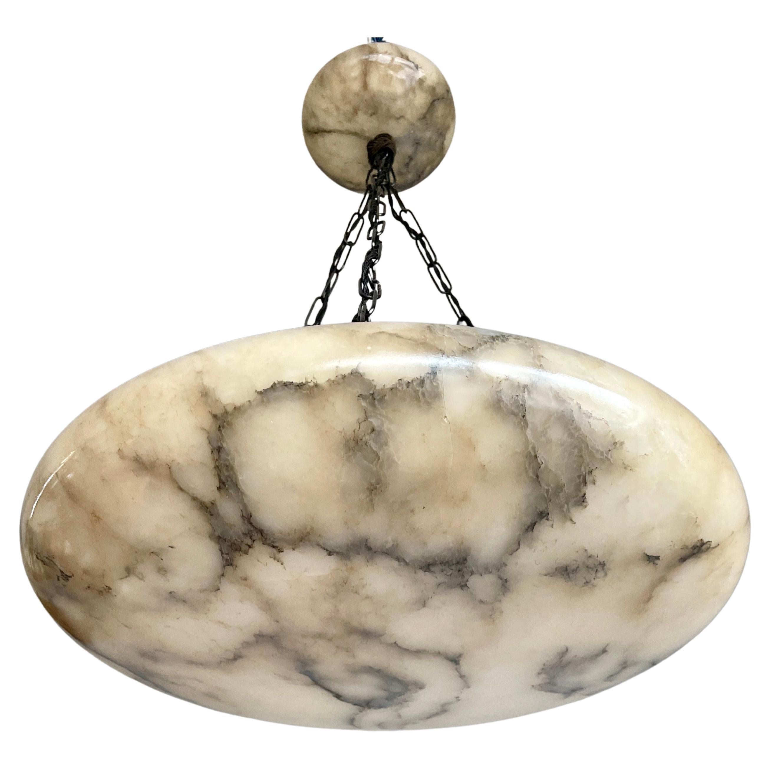 Large Size & Great Design Antique White Alabaster Shade Pendant Light w. Canopy