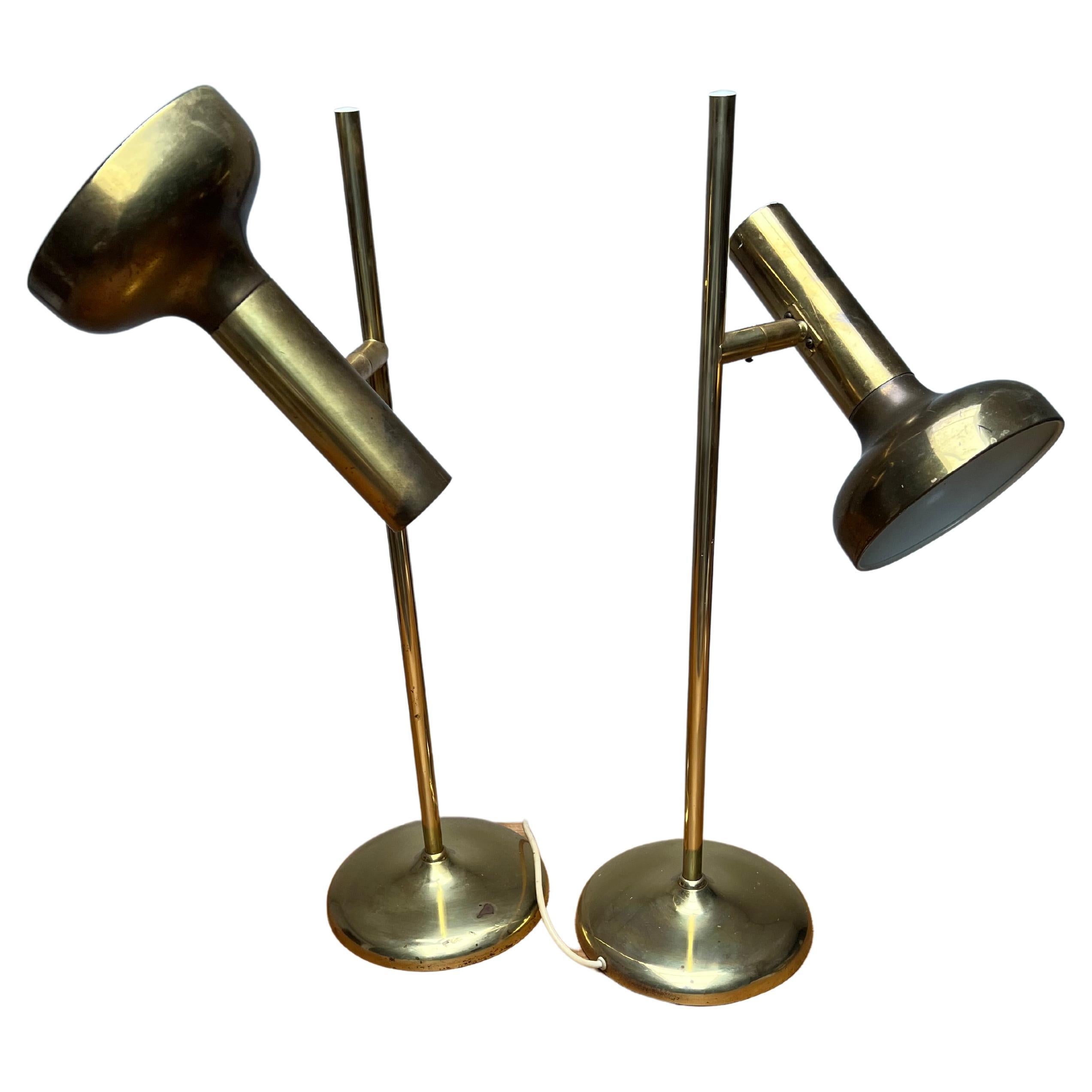 Rare Pair of Midcentury Modern Koch and Lowy for OMI Rotatable Brass Table Lamps For Sale