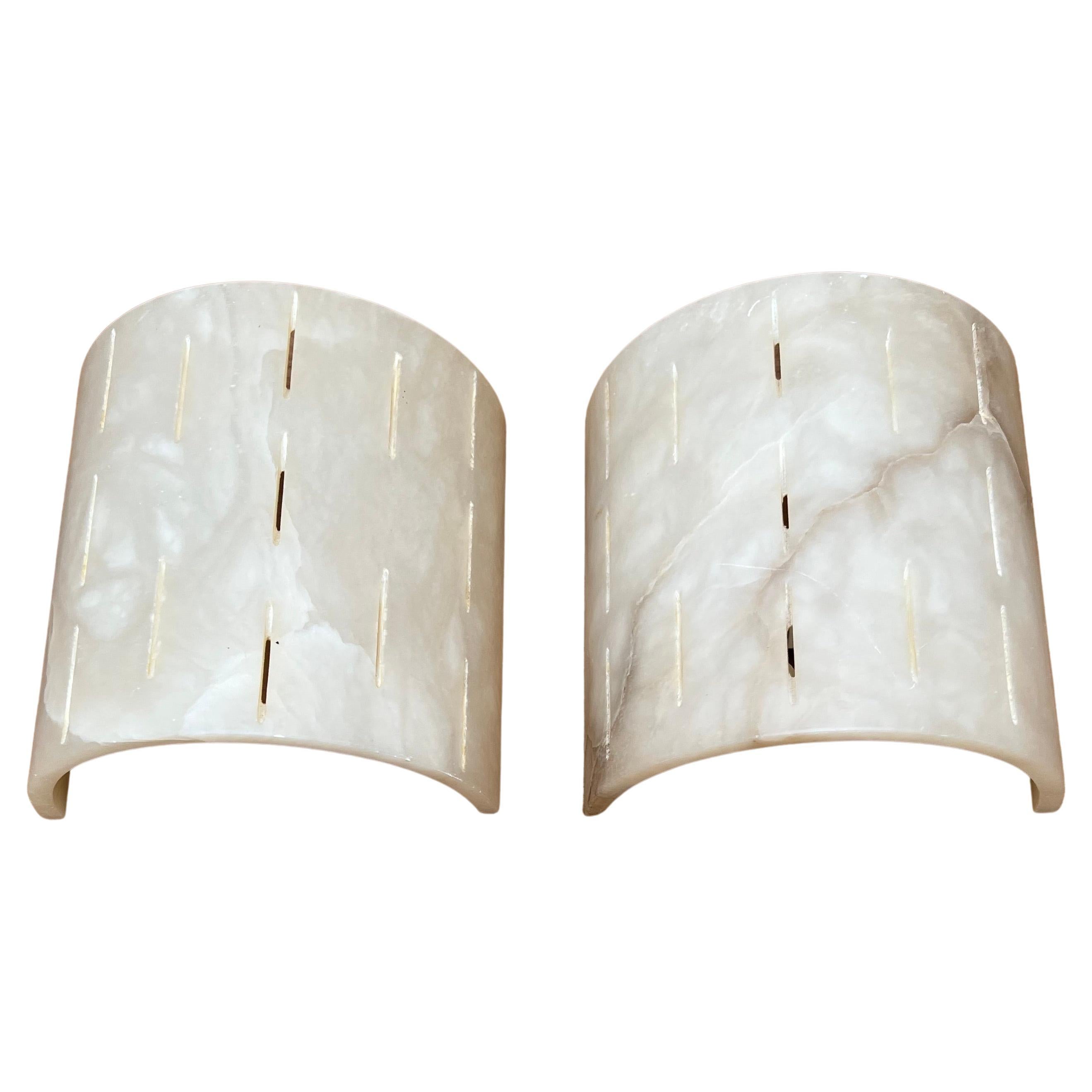 Timeless Design Pair of Art Deco Style Alabaster Wall Sconces / Light Fixtures For Sale