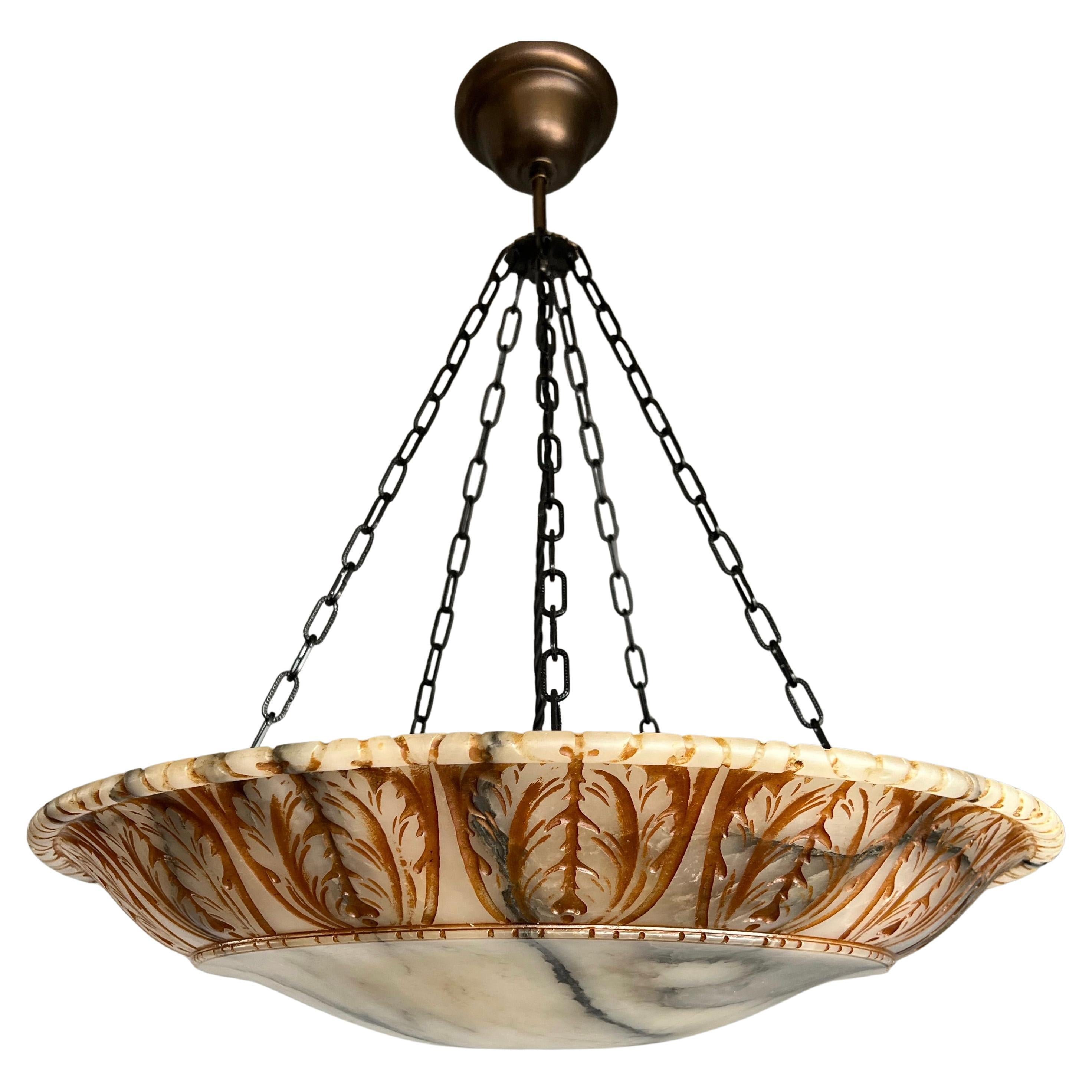 Amazing Design and Extra Large 23.7Ø Antique White & Black Alabaster Chandelier