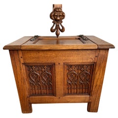 Antique Unique Small Size & Quality Hand Carved Tiger Oak Gothic Revival Chest, 1920