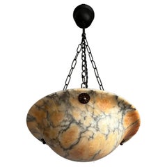 Extremely Beautiful Mint Alabaster Pendant Light w. Unique Multi Color Patterns