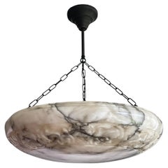 Antique Top Quality Extra Large 23Ø" White Alabaster & Black Veins Pendant / Chandelier