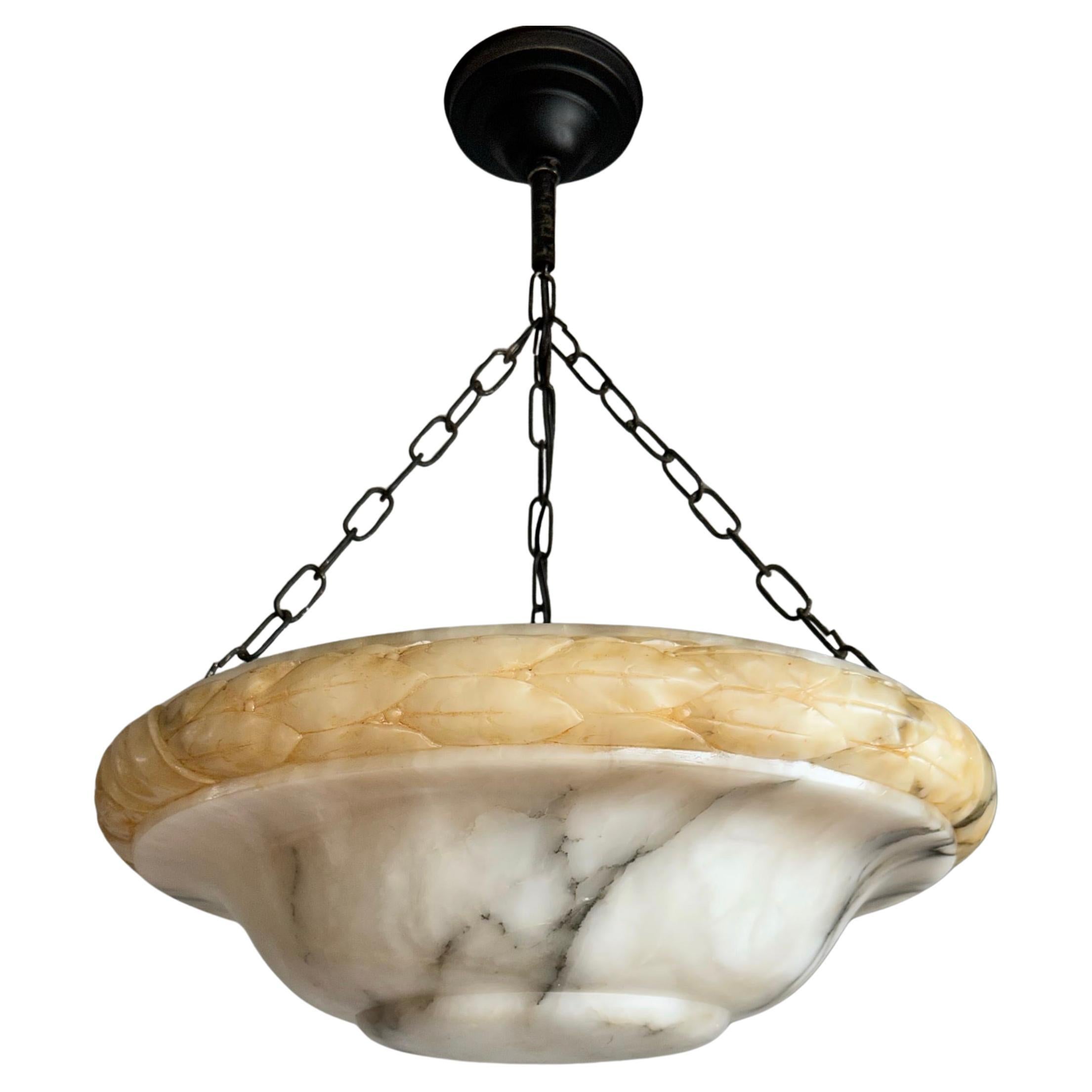 Große Größe & Great Design restauriert Antike weiße Alabaster Schatten Pendelleuchte