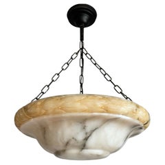Große Größe & Great Design restauriert Antike weiße Alabaster Schatten Pendelleuchte