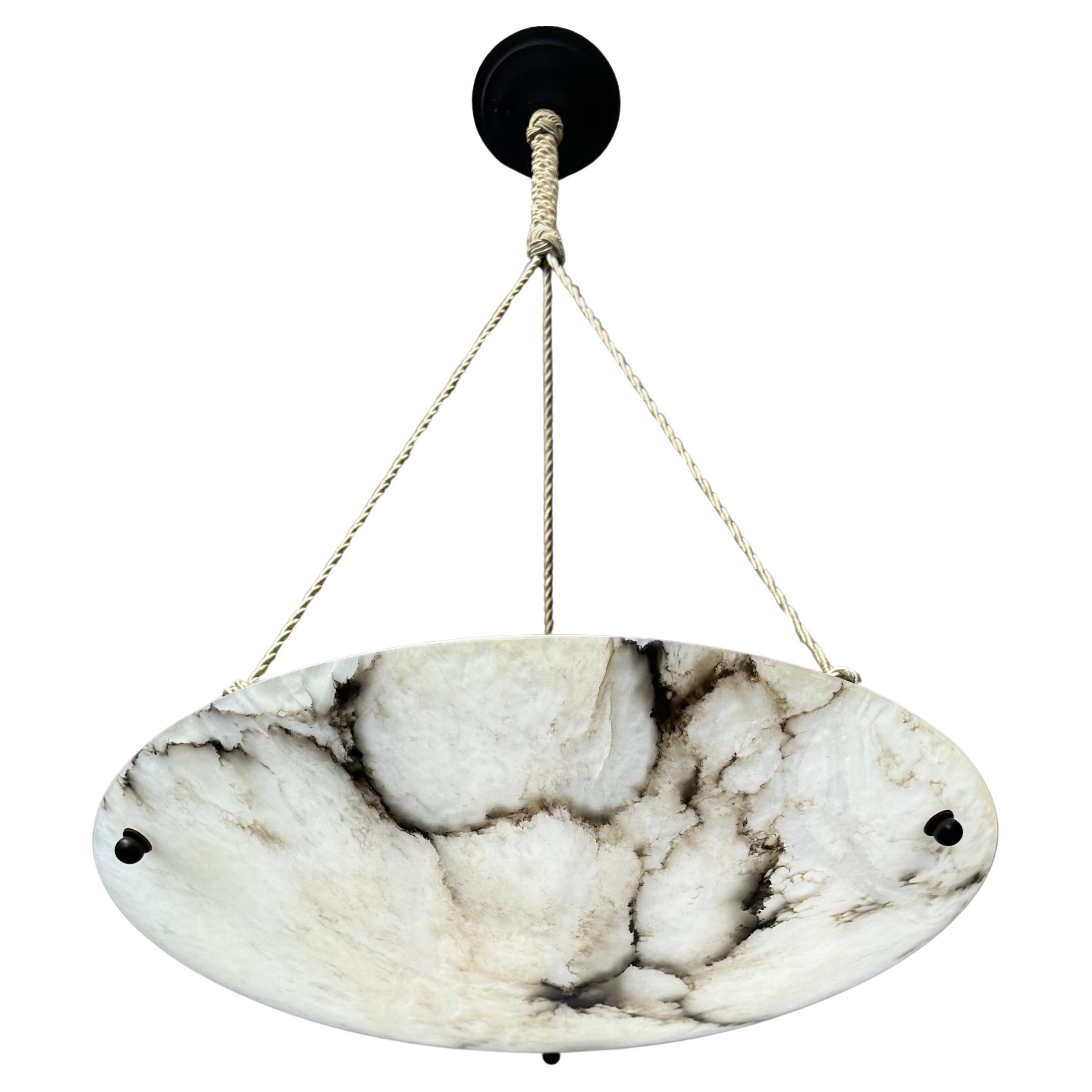 Most Beautiful Antique Flush Mount / Pendant with Stunning Flat Alabaster Shade 