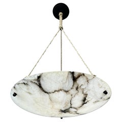 Most Beautiful Antique Flush Mount / Pendant with Stunning Flat Alabaster Shade 