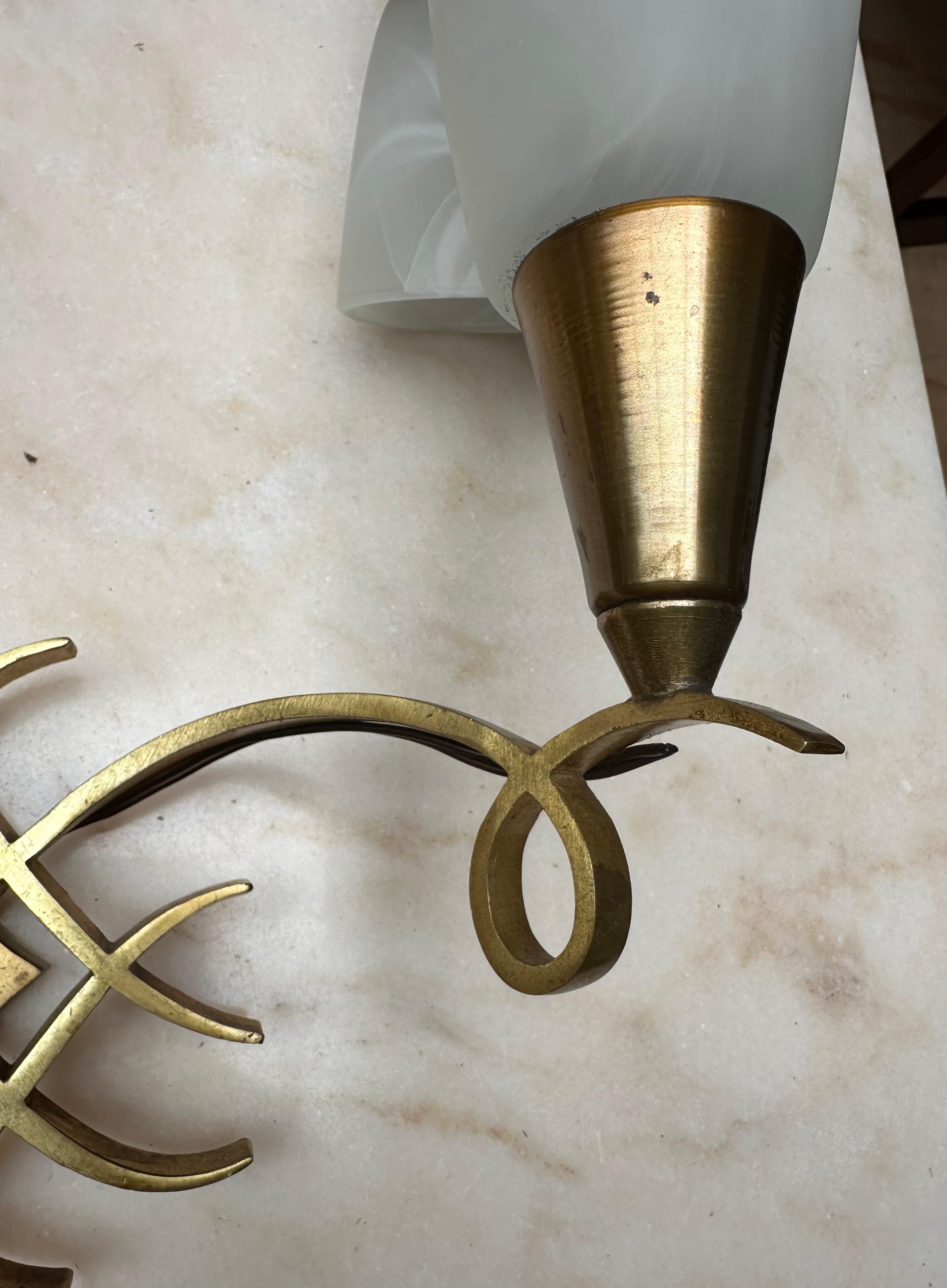 Pair of French Art Deco Bronze Wall Sconces Attributed to Jules Leleu For Sale 6