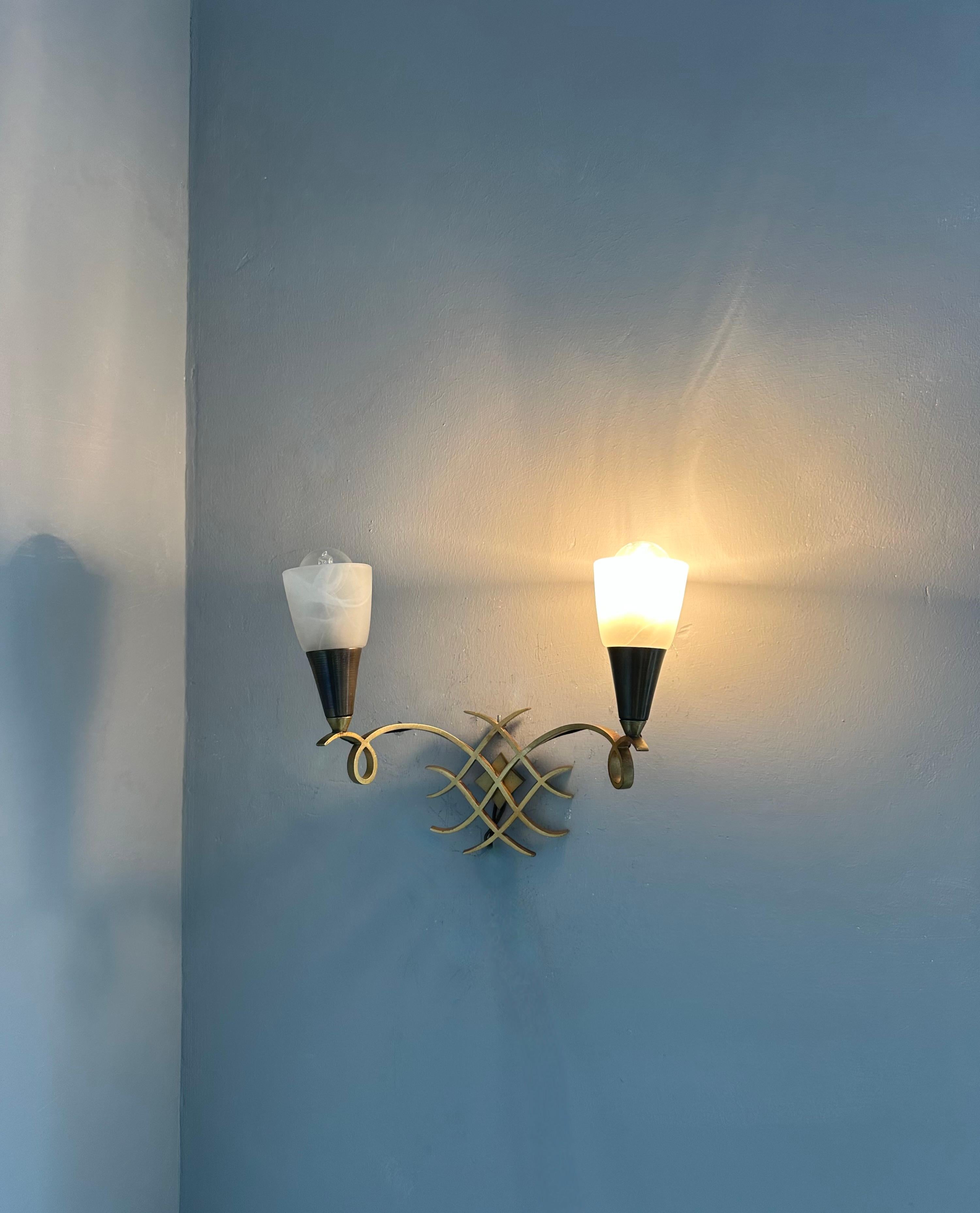 Pair of French Art Deco Bronze Wall Sconces Attributed to Jules Leleu For Sale 13