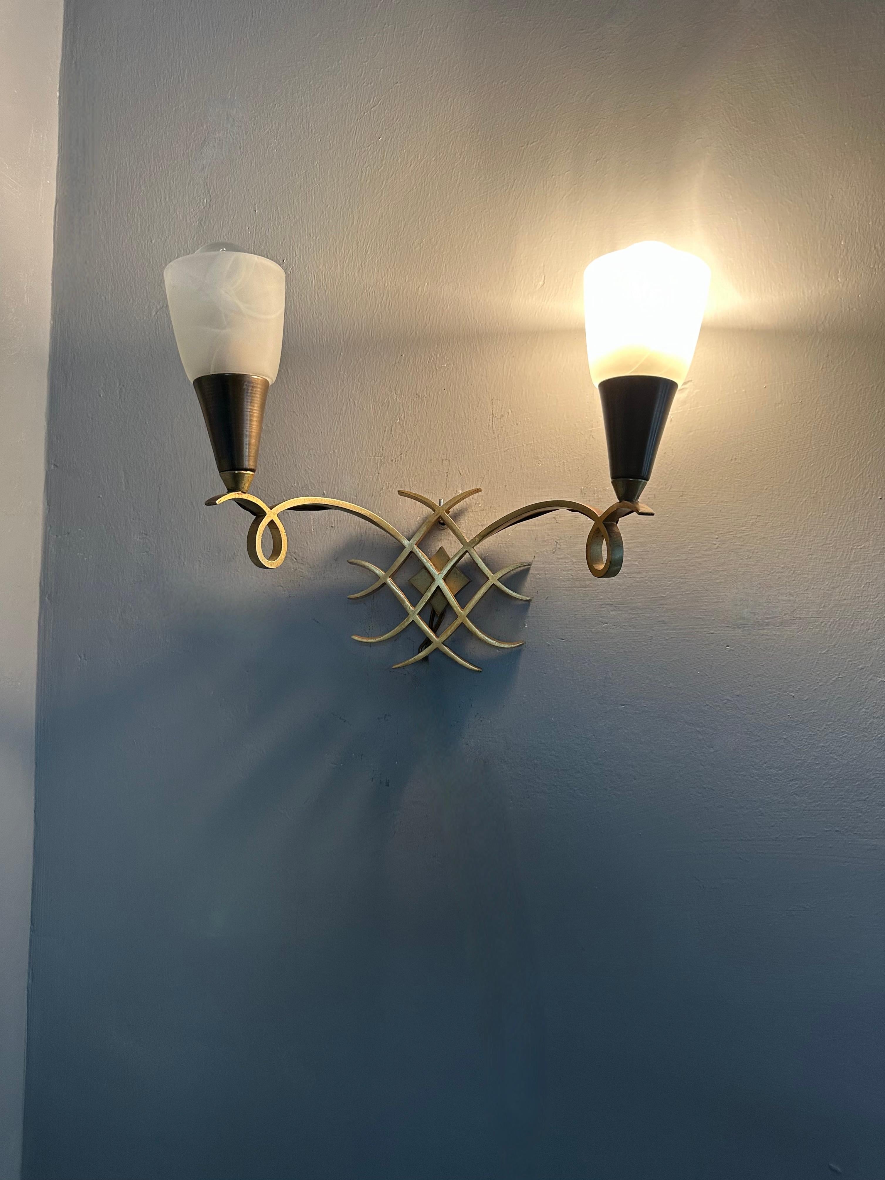 Pair of French Art Deco Bronze Wall Sconces Attributed to Jules Leleu For Sale 14