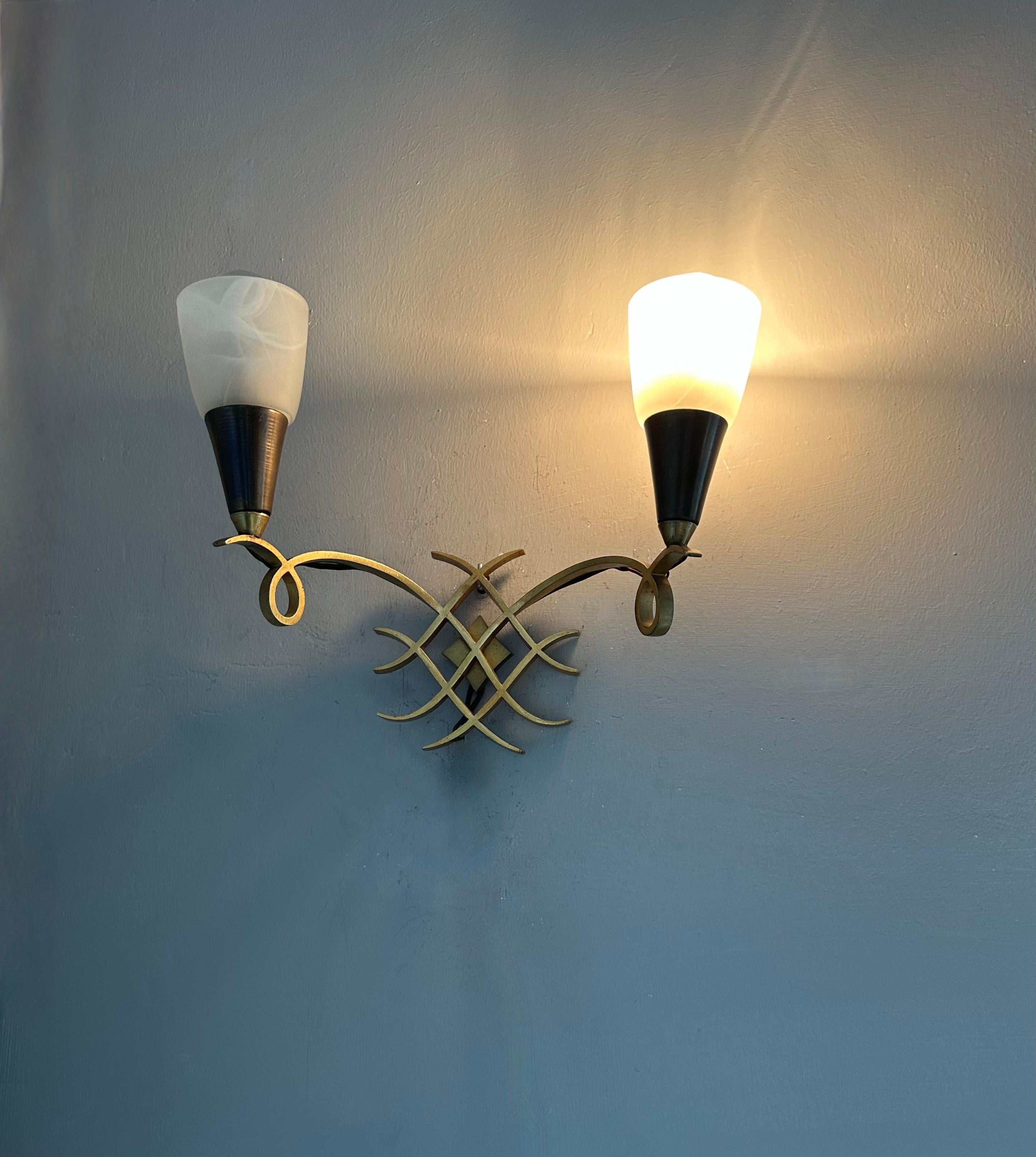 Pair of French Art Deco Bronze Wall Sconces Attributed to Jules Leleu For Sale 12