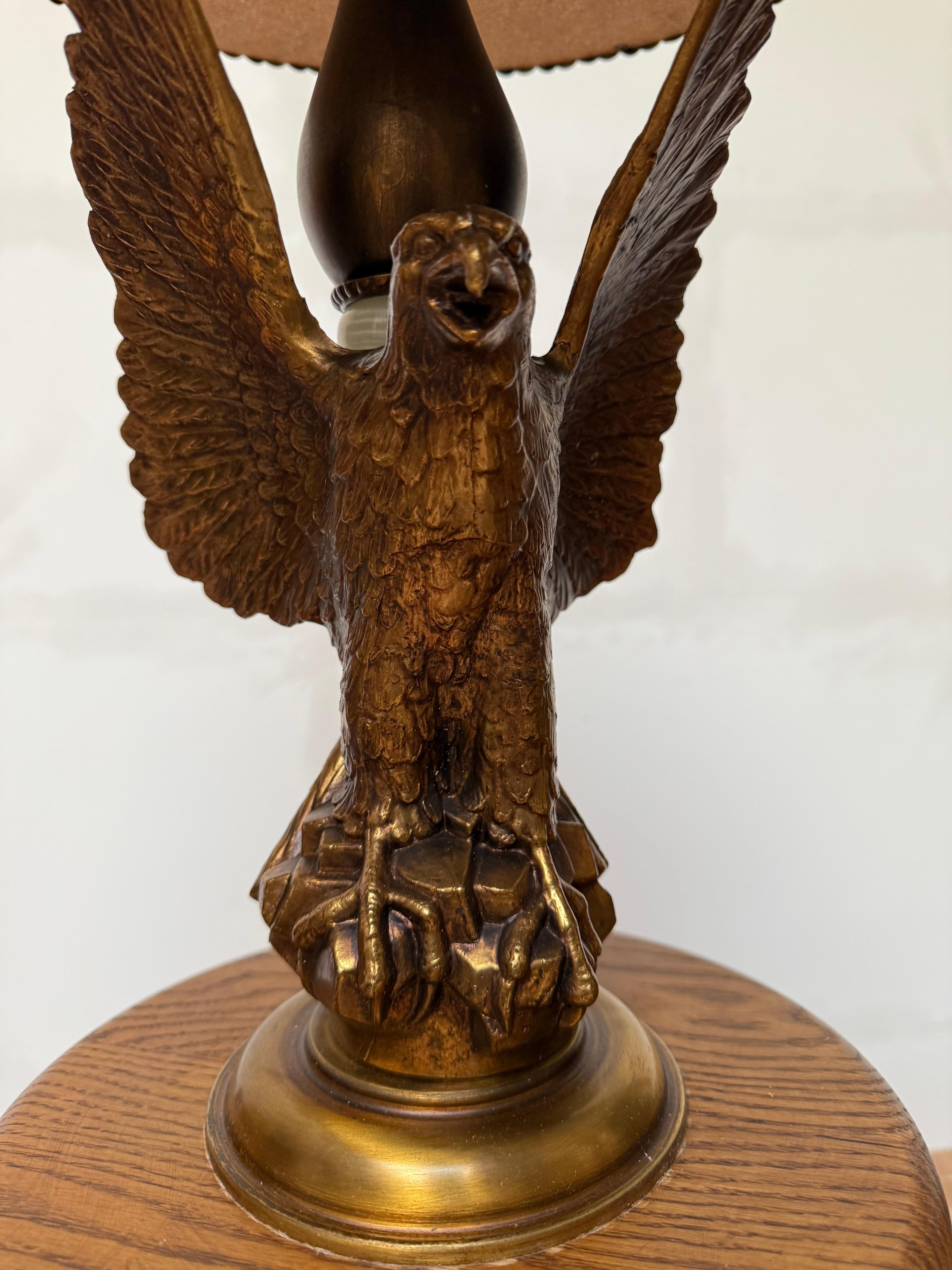 Onyx Stunning Oak and Bronzed w Bald Eagle Round End Table / Wine Table / Plant Stand For Sale