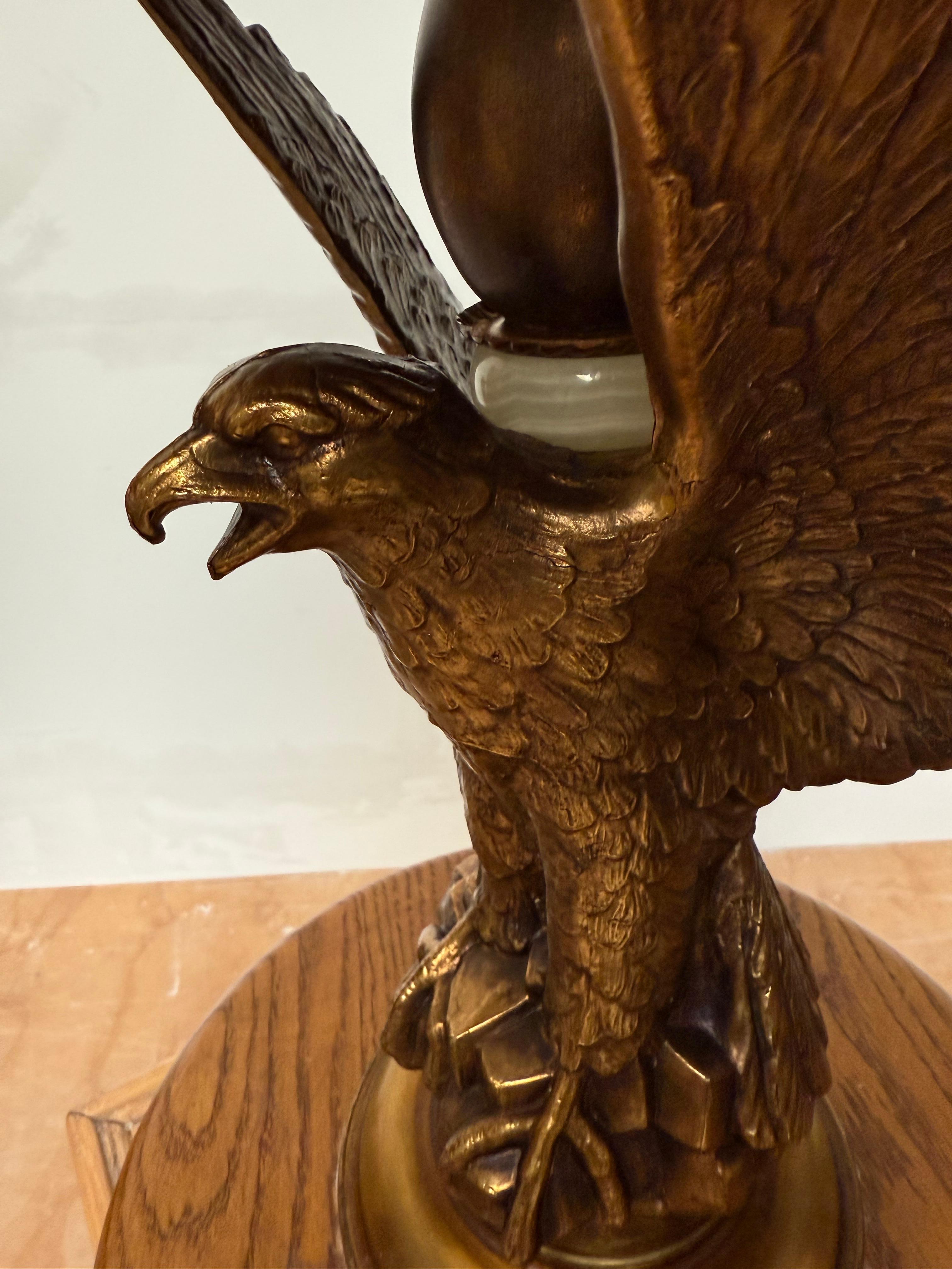 Hand-Crafted Stunning Oak and Bronzed w Bald Eagle Round End Table / Wine Table / Plant Stand For Sale