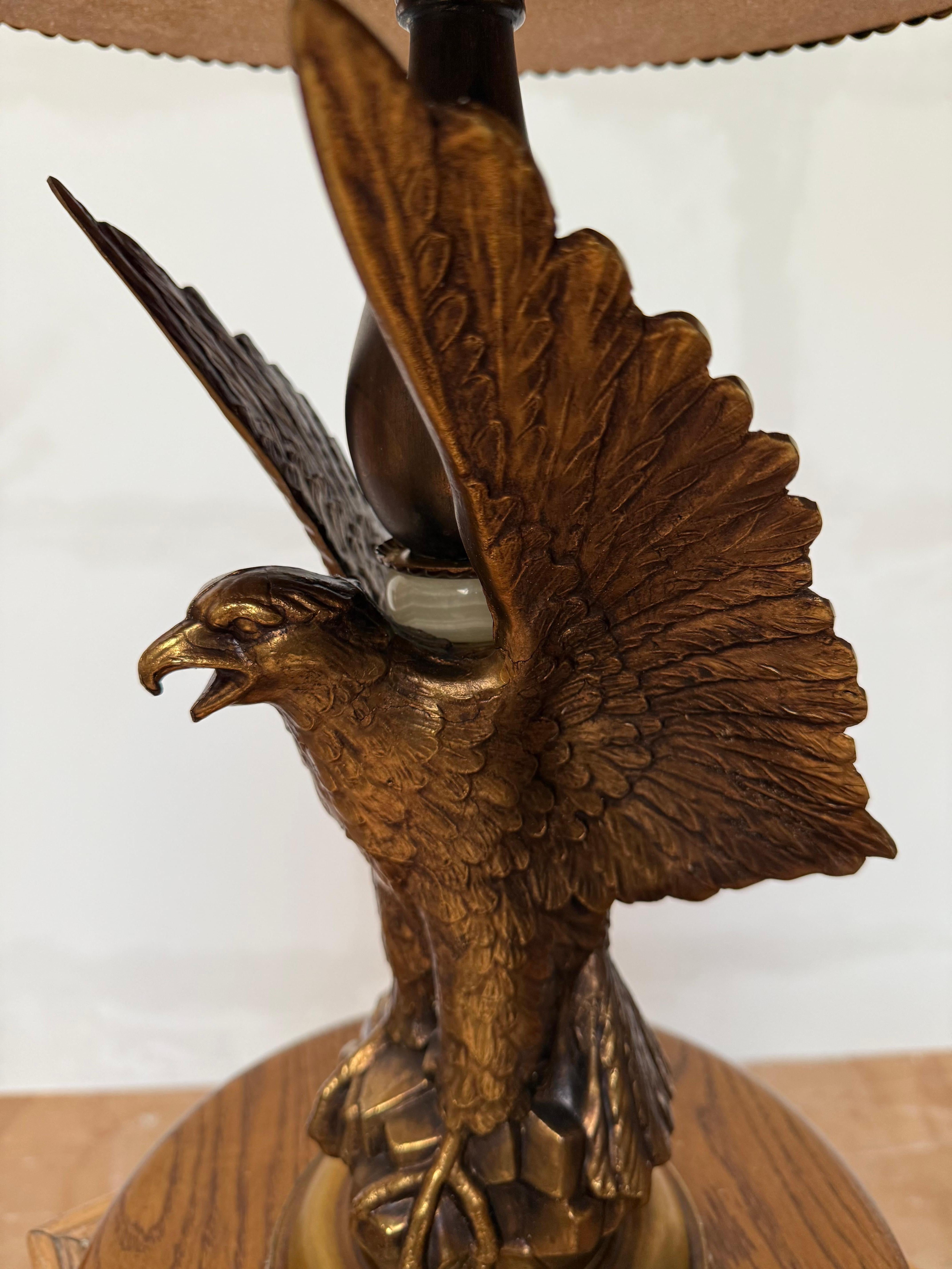 Stunning Oak and Bronzed w Bald Eagle Round End Table / Wine Table / Plant Stand For Sale 6