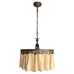 Decorative European Pendant Light with Oak Leaf Motif and Skirted Shade, 1950s