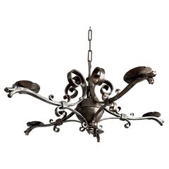 Large Gothic Revival Hand-Forged Wrought Iron Dragon Head Chandelier, circa 1920