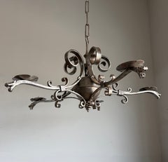 Large Gothic Revival Hand-Forged Wrought Iron Dragon Head Chandelier, circa 1920