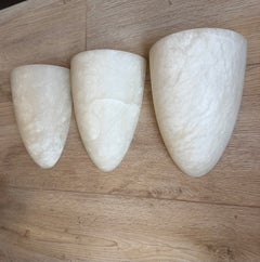 Three Art Deco Style Cocoon Shape Midcentury Modern Era Alabaster Wall Sconces