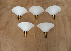 Set of Five Glashütte Limburg 3846 Opaline Glass & Brass Wall Sconces
