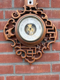 Rare French Japonisme Hand Carved Dragon Barometer & Thermometer, circa 1890