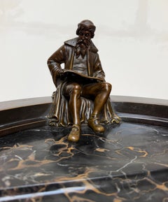 Large c.1900 Johannes Gutenberg Bronze Inkstand on Nero Portoro Marble