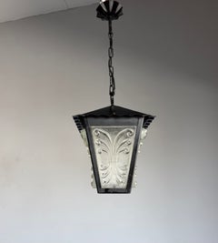 French Art Deco Hall Lantern with Four Thick Molded Glass Panels, circa 1930
