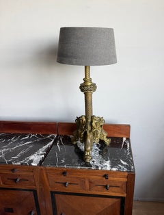 Rare Gothic Revival Bronze Table Lamp with Faith, Hope & Charity, circa 1890