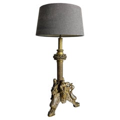 Rare Gothic Revival Bronze Table Lamp with Faith, Hope & Charity, circa 1890