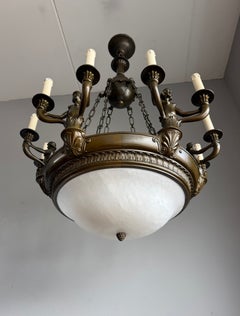 Exceptional Jugendstil / Early Art Deco Figural Bronze and Alabaster Chandelier