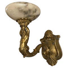Rare Set of Four French Beaux-Arts Bronze Atlas Alabaster Wall Sconces, c.1920