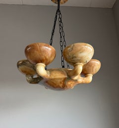STRIKING Organic Shape Hand Carved Alabaster Chandelier / Pendant Seven-Light