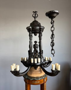 Monumental German Neo-Pompeian 25-Light Bronze Chandelier with Serpents, 1910